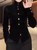 Women's Designer Velvet Long-Sleeve Top with Gold Buttons - Early Spring 2026 Collection