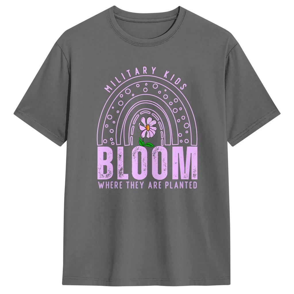 Streetwear T Shirt Military Kid Dandelion Bloom Where TheyRe Planted Purple Up Pure Cotton T Shirts for Unisexs Summer Clothes