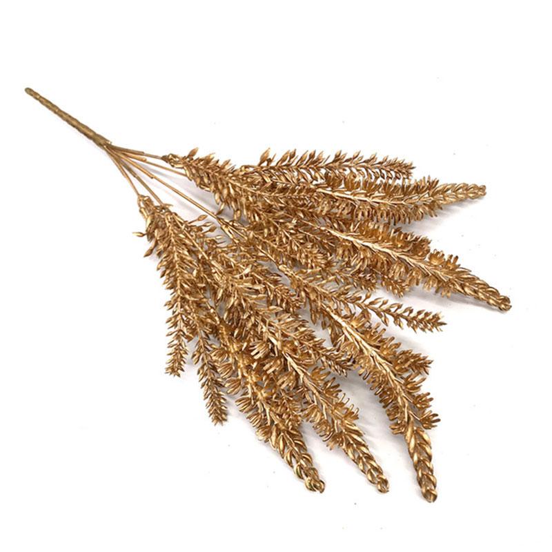 Artificial Gold And Silver Plants Leaf Christmas Decor Flower Arrangement Glitter Powder Fake Palm Branch Christmas Home Deco