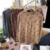 Floral Printed Long Sleeve Top Korean Retro Fashion Women Cotton Linen Autumn Shirt Digital Design Blouse