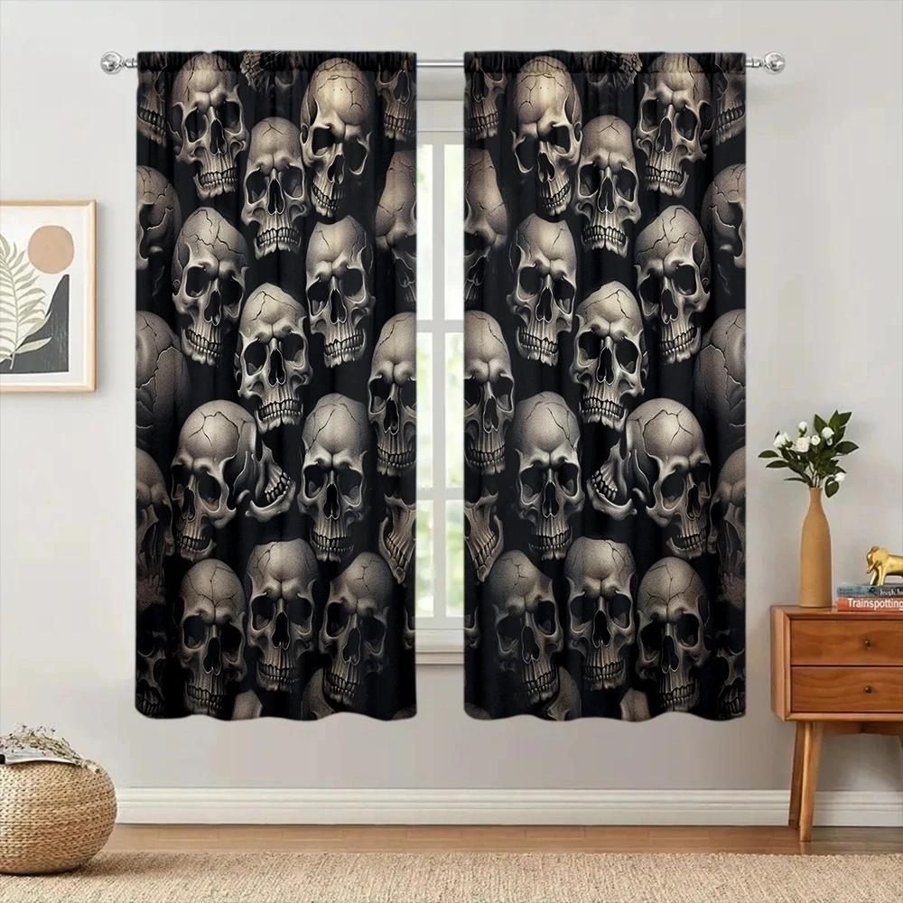 Skull Head Printed Curtain Home Decor Window Treatment Bedroom Kitchen Living Room For Area Made Of Polyester With Rod Pocket