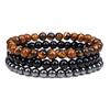 3 Pcs Set Bohemian Gemstone Bracelet Women Men Tiger Eye Black Obsidian Hematite Lucky Wealth Love Gift