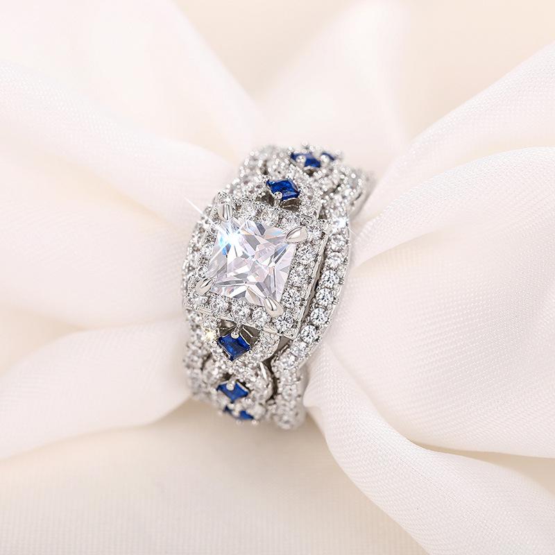 Cao Shi Fashion Zircon Stackable Rings: Luxury Multi-layer Square Design Set