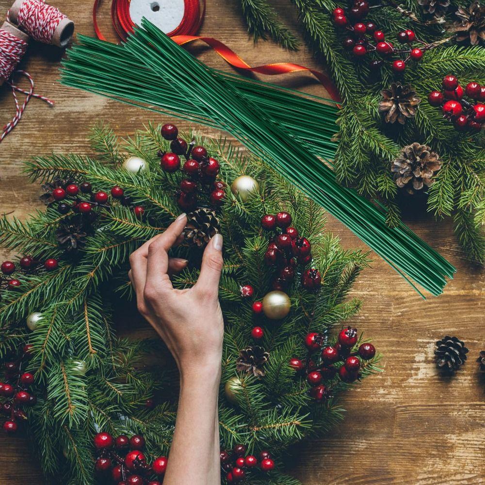 Flexible Iron Floral Wire Stems Paper Covered Floral Stem Wire for 100Pcs Christmas Wreaths