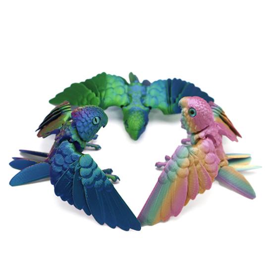 3D Printed Flexible Parrot Model Articulated Bird Figurine with Wing And Movable Joint Collectible Animal Ornaments for Home Office