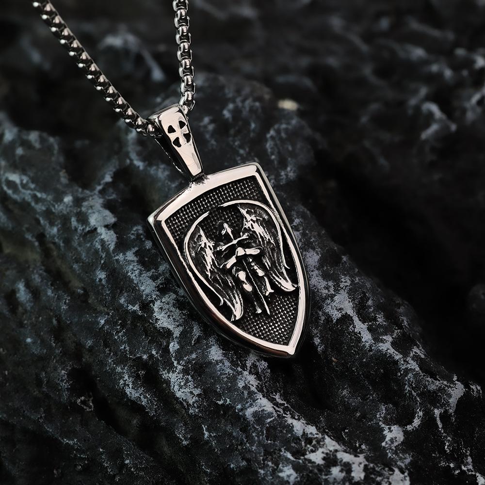 316L Steel Archangel Pendant - St Michael Necklace for Men, Catholic Amulet Jewelry, Vintage Baptism Gift Religious Accessories