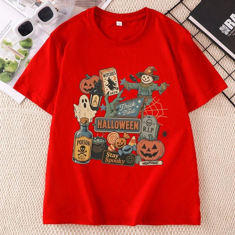 Halloween TShirt Unisexs Spooky Season Graphic Tee Pumpkin Ghost Scarecrow TShirt Cotton Short Sleeve Loose Tees
