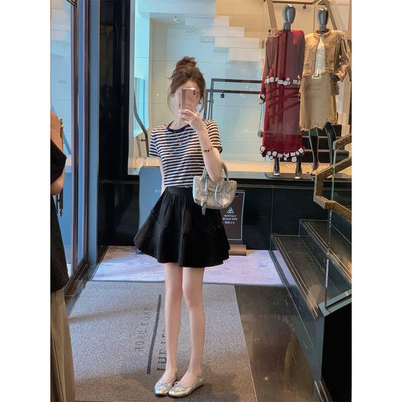 Women's Korean Style Striped Short Sleeve T-shirt