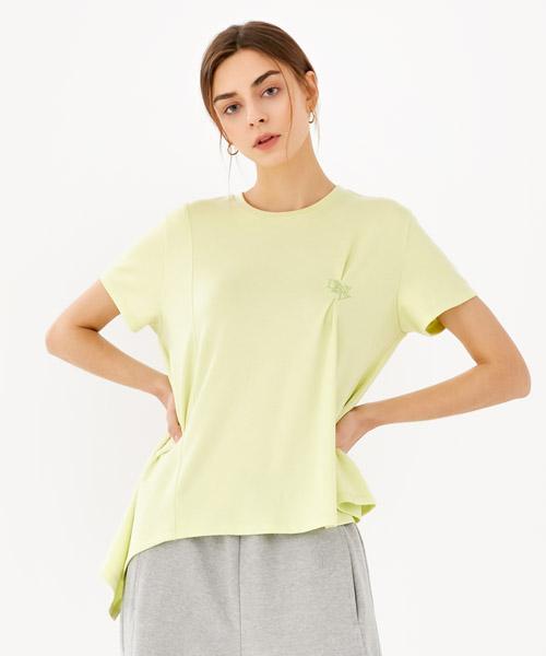 Denivel Embroidered Detail Asymmetrical 1/2 T-Shirt (Lime) Lime/Free