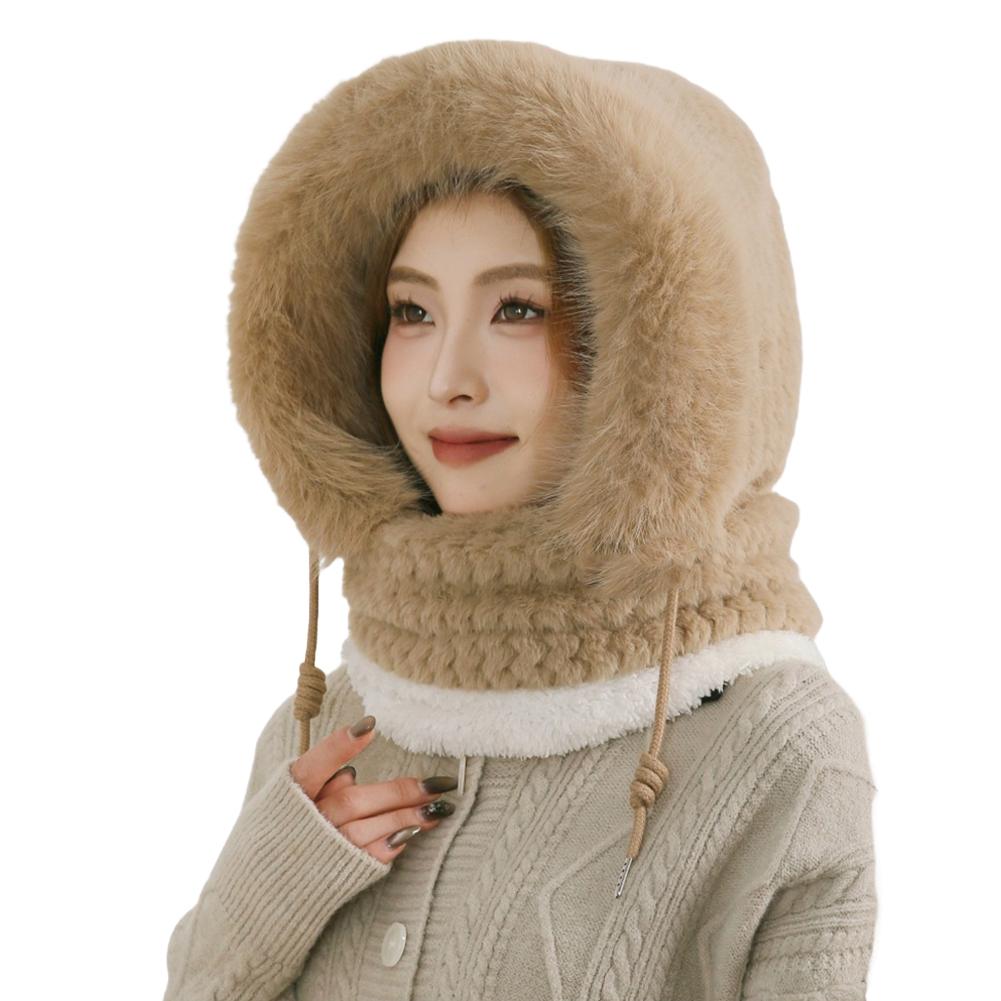 Muffole Ispessite per Ciclismo con Cappello Intrecciato in Peluche, Cappuccio Antivento per Ciclismo, Protezione Auricolare Calda Ispessita Maschera Antifreddo Invernale