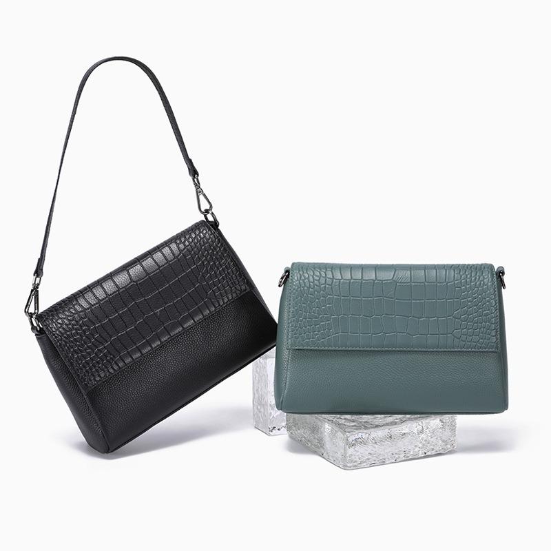 Leather women's bags, messenger bags, women's versatile commuter small square bags, new crocodile pattern high-quality textured shoulder bags