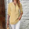 Women's Casual Plaid V Neck Long Sleeve Loose Fit Shirt Top