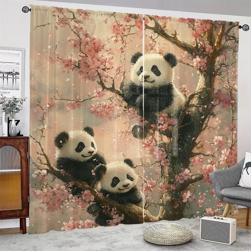 2 Pcs Cute panda print curtains,suitable for bedroom,living room kitchen decoration,home decoration,window decoration