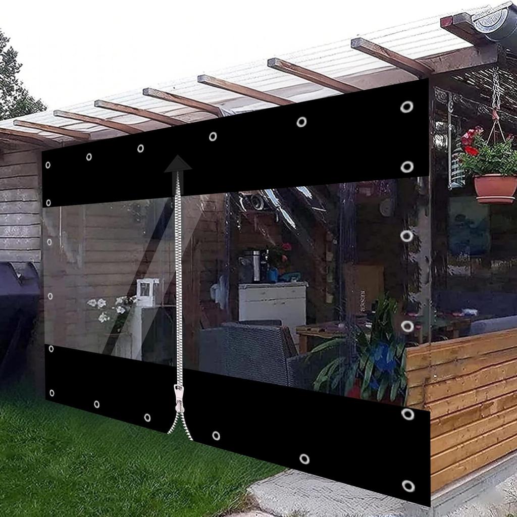 420 G/m² PVC Tarpaulin Transparent with Zip, Waterproof Tarpaulin for Outdoor Furniture, Porch, Pergola