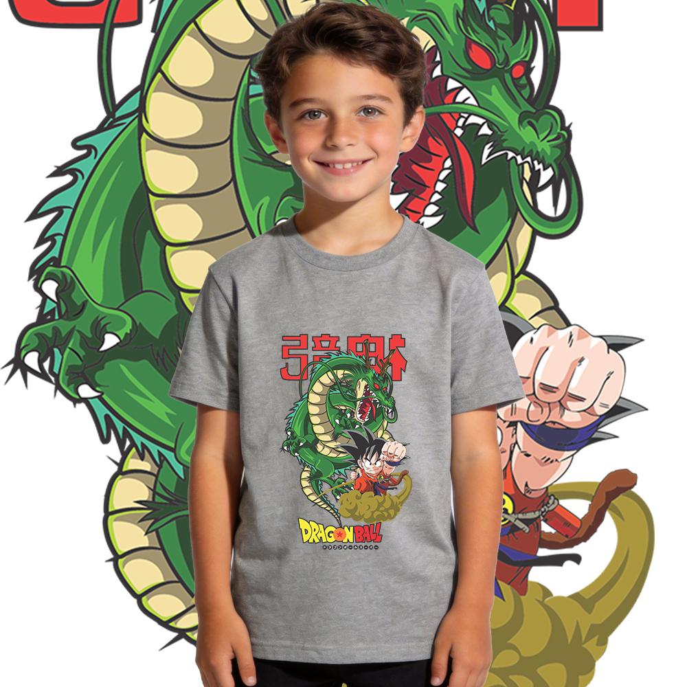 Dbz Shen Long x Goku Anime Print Boys Girls Cotton T Shirt Soft Breathable Kids Casual Tee Top Daily Wear