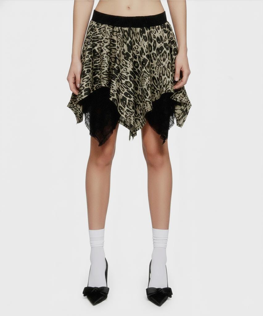 Milkeuaeswiaendeudolseu Leopard Layered Skirt - Olive