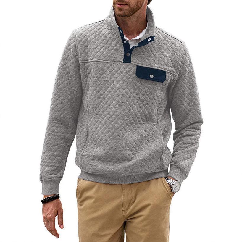 Herbst und Winter neu einfach lässig Trend locker kleines Karomuster langärmlig Stehkragen Sportoberteil Herren