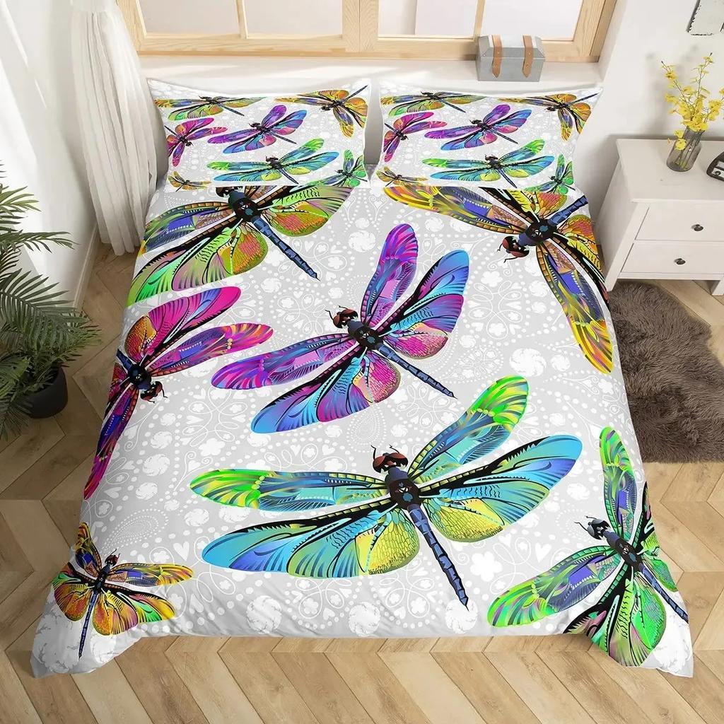 Butterfly Dragonflies Duvet Cover Set Dandelion Bedding Set Dragonfly Gift for Women Girl,Flowers Botanical Weed Comforter Cover