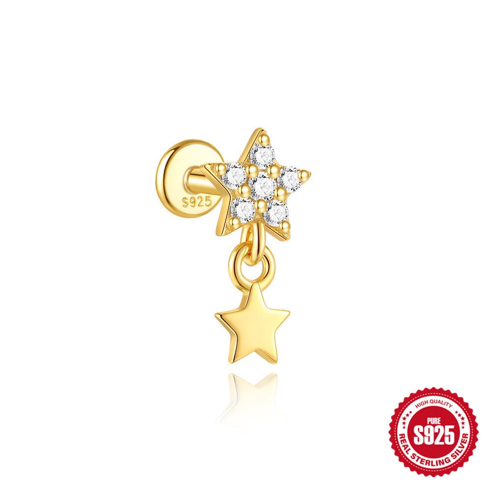 S925 Sterling Silver Daily Wear Quad Star Love Color Flower Diamond Cartilage Spiral Piercing Earrings 2026