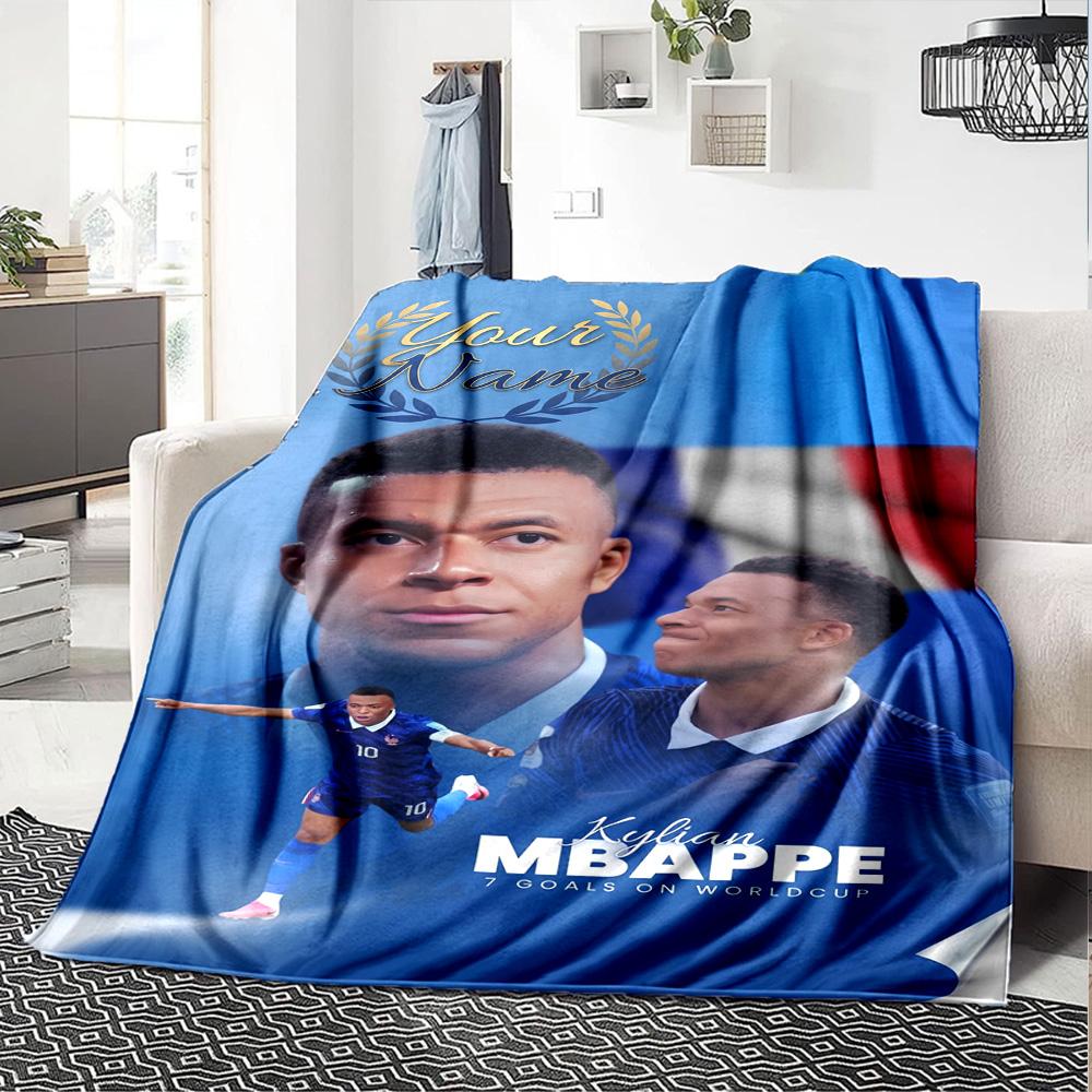 Mbappé Customize Text Blanket Throw Personalized Blanket Ultra-Soft Great for Livingroom Office Chair Couch Bed Four Seasons Multipurpose