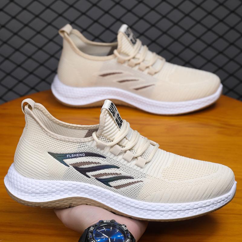 

Men s shoes fly-woven breathable sports and leisure shoes fashionable versatile mesh men s shoes lazy shoes simple and lightweight large size men s 45 бежевый