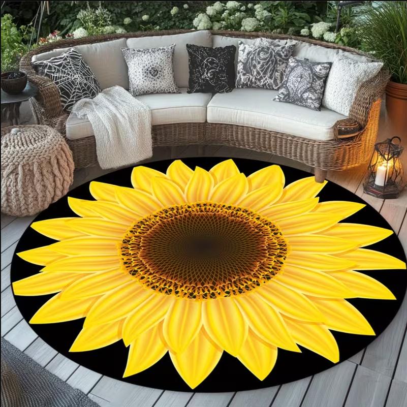 Elegant Sun Flower Round Rug Carpet Floor Mat Door Mat Entrance Mat for Home Decoration Living Room Decoration