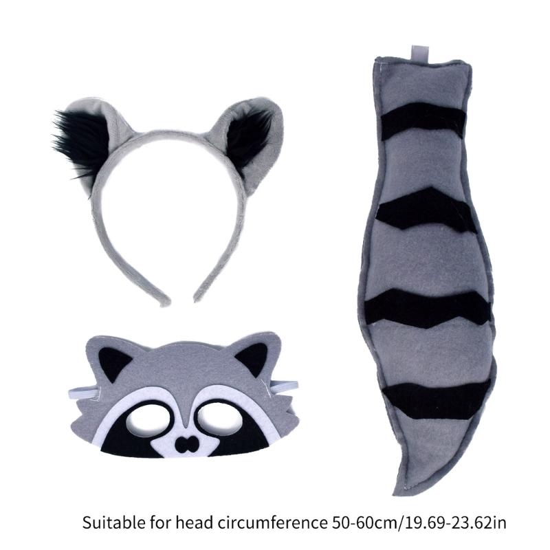 Raccoon Costume Set Ears Tail Mask Animal Fancy Costume Kit Accessories for Kids Girls Boys Halloween Cosplay Props