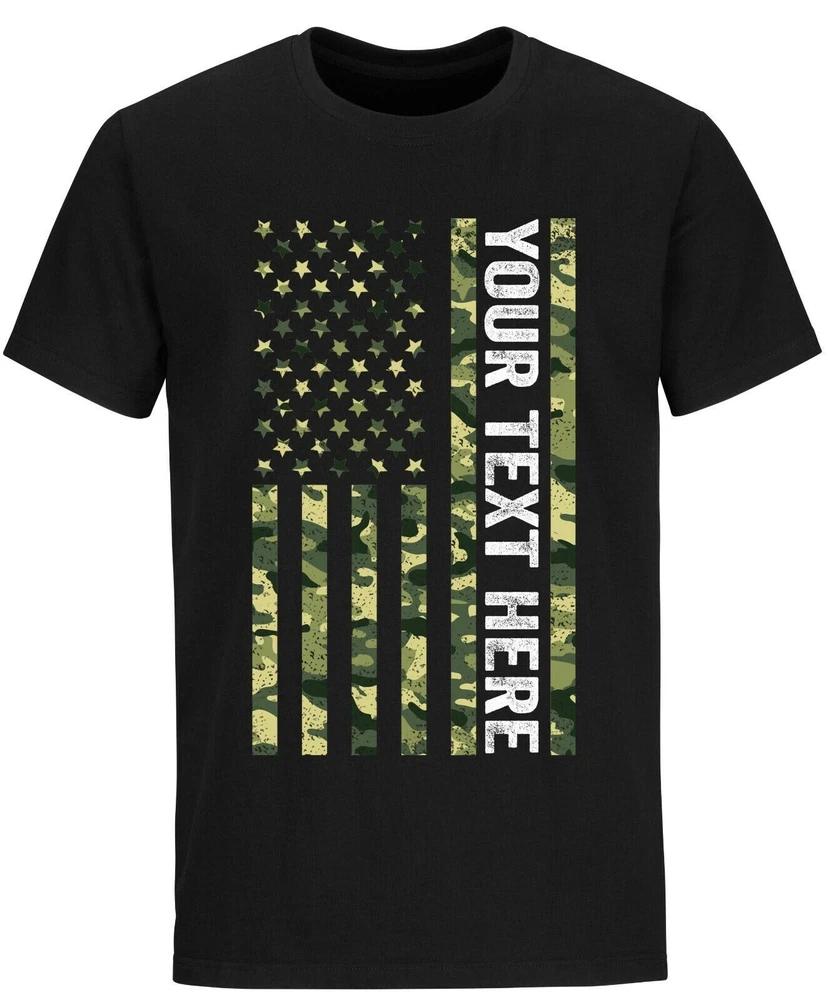 Custom Made Shirt USA Camo Flag Patriotic Personalized Tshirt Your Own Text XL