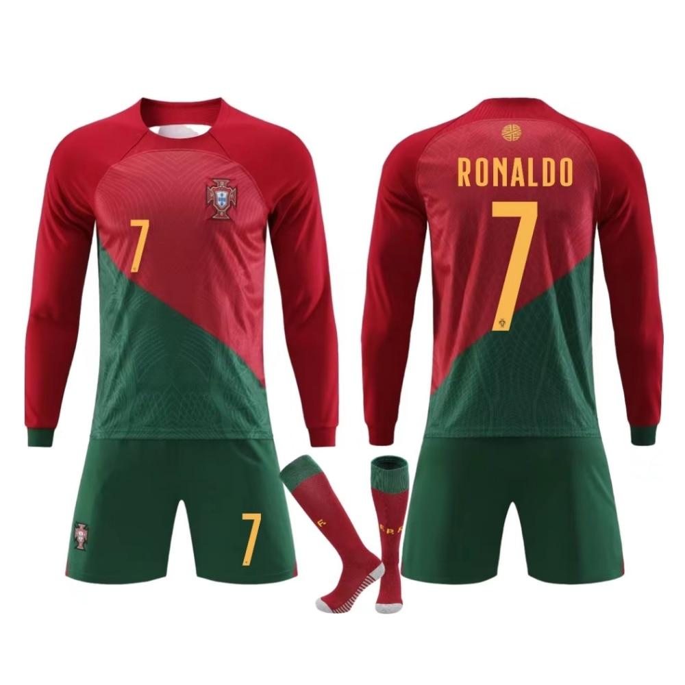 Equipación Deportiva Infantil Portugal Ronaldo Camiseta de Fútbol de Manga Larga Roja Ropa de Partido de Entrenamiento