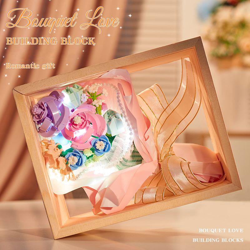 DIY Building Block Toy Flower Bouquet Flower View Box for Your Daughter's Toy Table Top Decoration