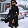 2025 Autumn Winter Women's Double-Breasted Wool Blend Trench Coat, Belted Waist Elegant Overcoat with Notched Lapel, Classic Office Chic Outerwear