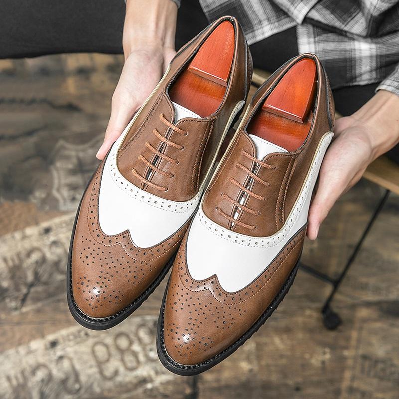 Fashion New Britain Black White Patchwork Oxford Leather Shoes Men Dress Wedding Prom Homecoming Party Footwear Sapatos Tenis Masculino