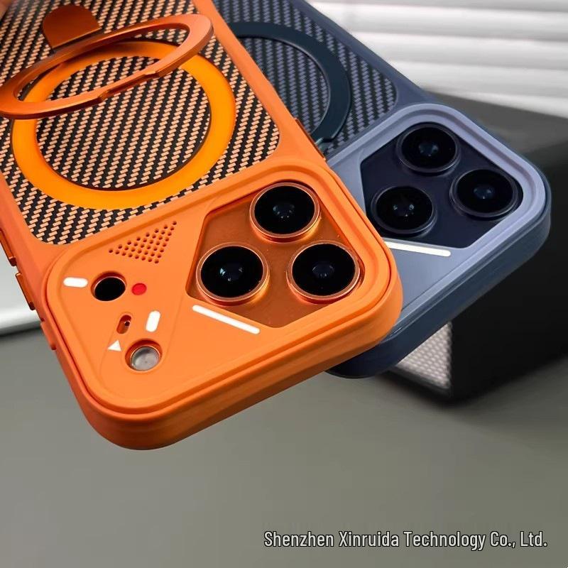 iPhone 17 Pro Max Cat Eye Carbon Fiber Texture Magnetic Stand Case, Apple 16 Drop-Proof Protective Cover