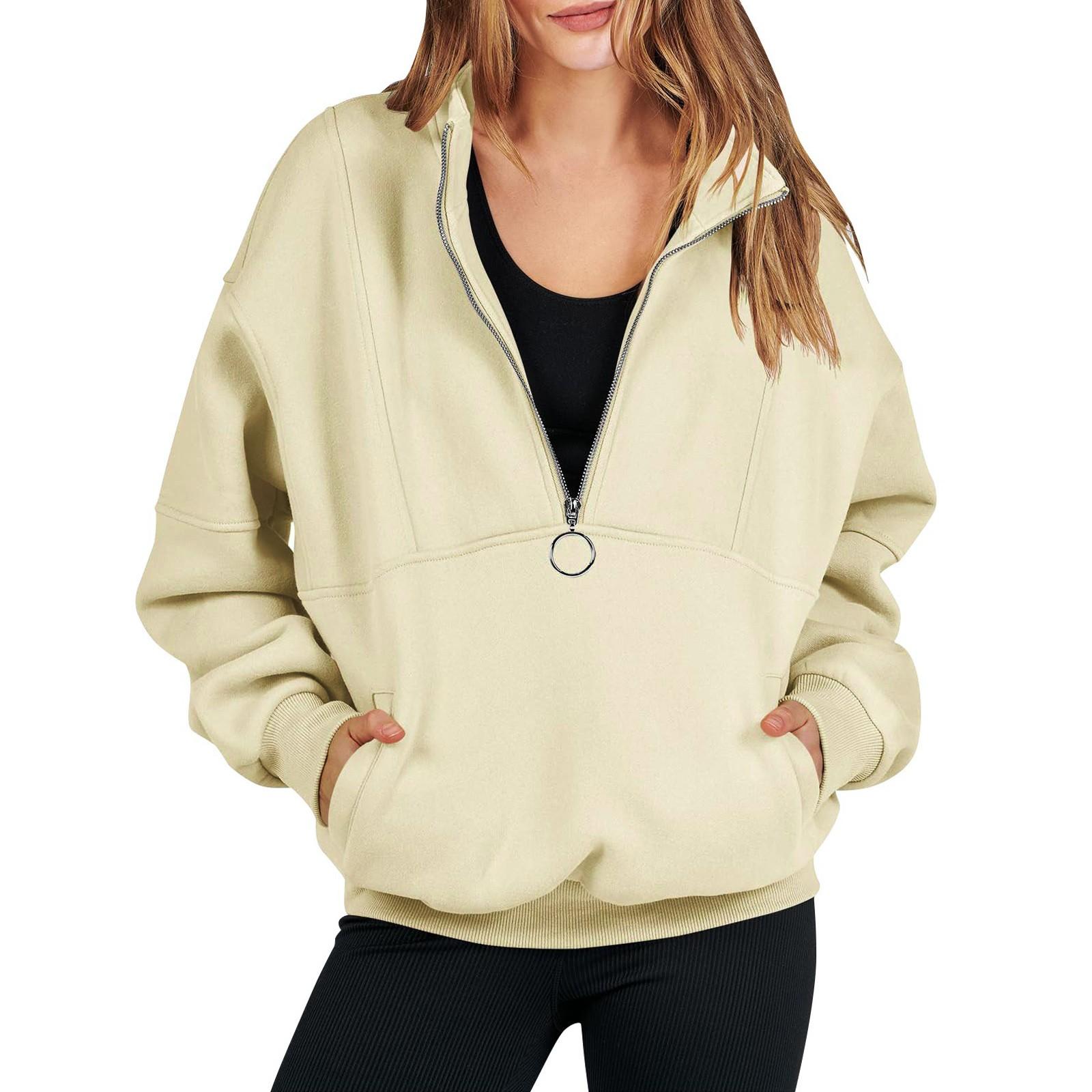 

Женская мода сплошной цвет на молнии спортивный свободный пуловер с длинными рукавами толстовка Топ XXL хаки