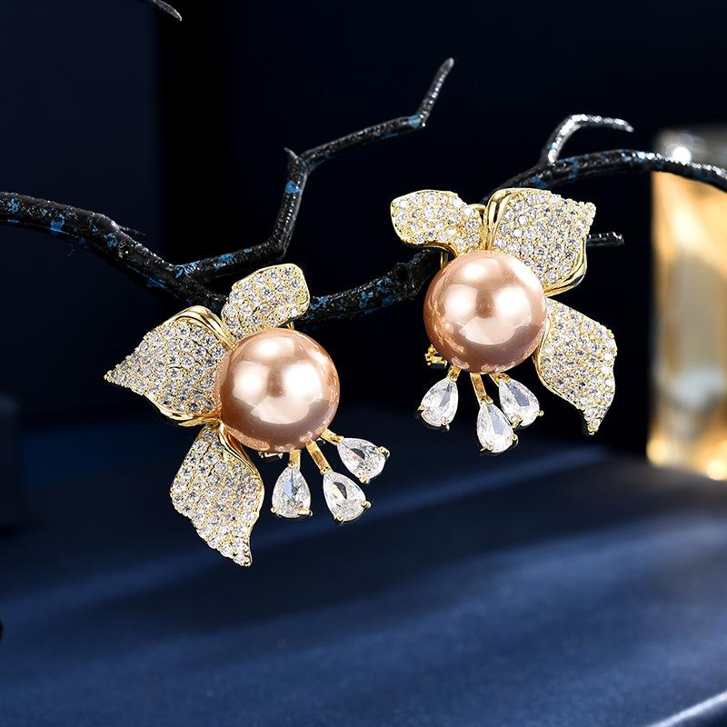 Cercei cu zircon, ușor încrustați, colorați, de lux, ușoare, perle de flori, elegante, versatile, bijuterii urechi