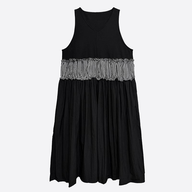 

XITAO Retro Contrast Color Patchwork V-neck Dress GJ1228 XL