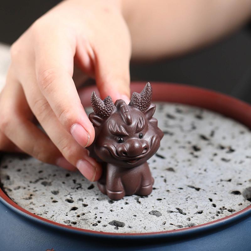 Chinese Yixing Purple Clay Tea Pet Lovely Zodiac Dragon Statue Ornaments Tea Figurine Handmade Sculpture Crafts Tea Set Decor