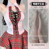 Sexy Red Grid One-piece Student Dress Lace-up Dress Sexy Underwear Neck Halter Uniform Seduction Cosplay