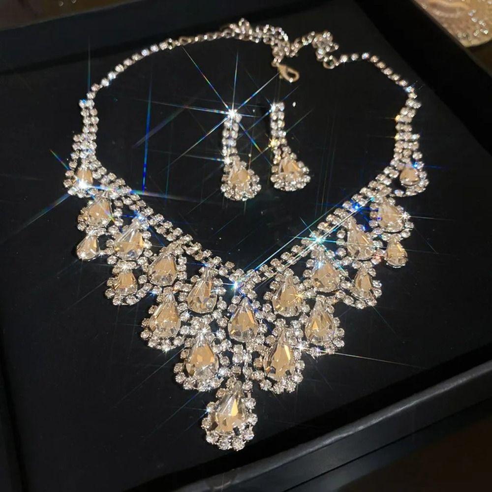 Clavicle Chain Inlay Rhinestone Jewelry Set Water Drop Pendant Women Jewelry Set Gifts