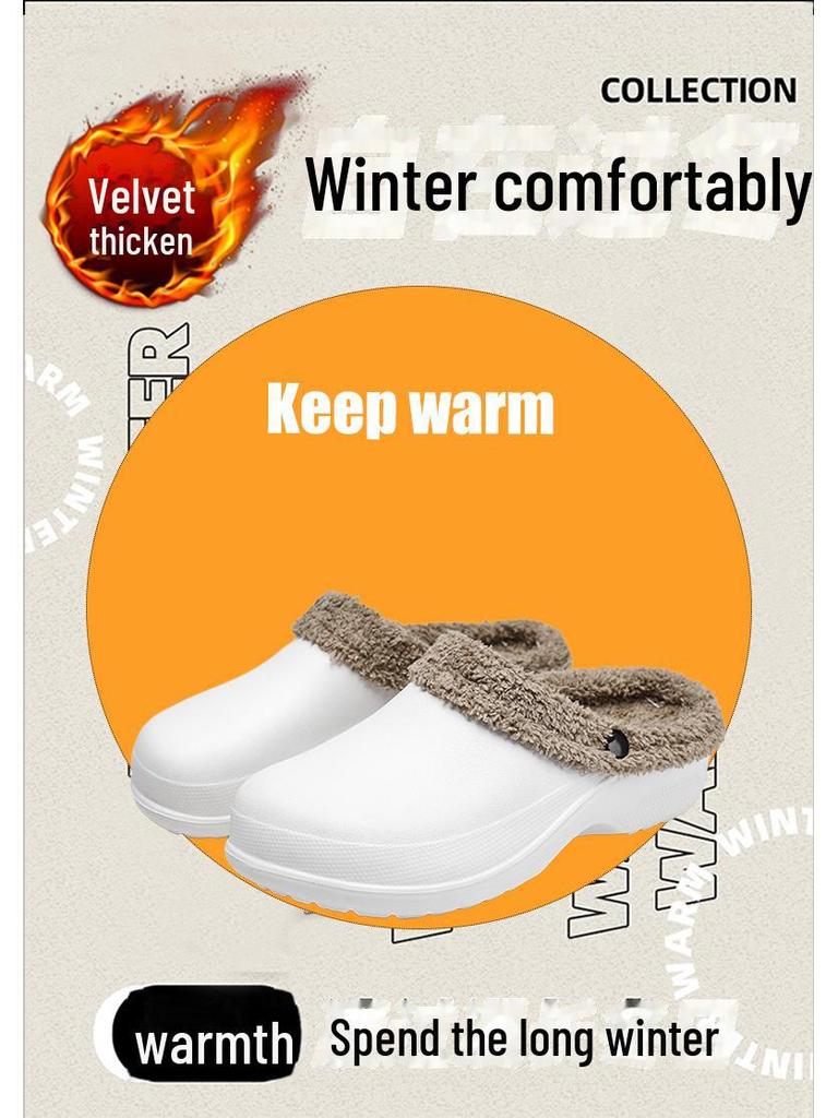 Winter Large Size Plus Velvet Warm Cotton Slippers for Couples - Men's Thick Sole Baotou Slippers
