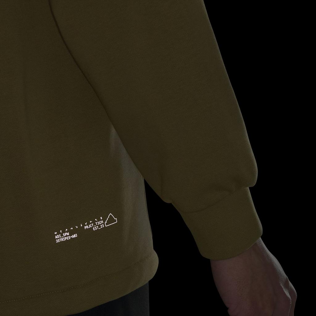 Adidas Tech Rain Crew Sweatshirt Reflective Print Round Neck Pullover Men Sweatshirt Khaki-Brown JI8672