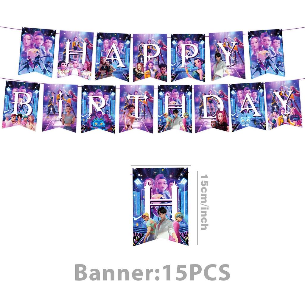 K-Pop Blue Witch Hunter Birthday Party Banner, Cake Toppers, and Balloon Set Decorations