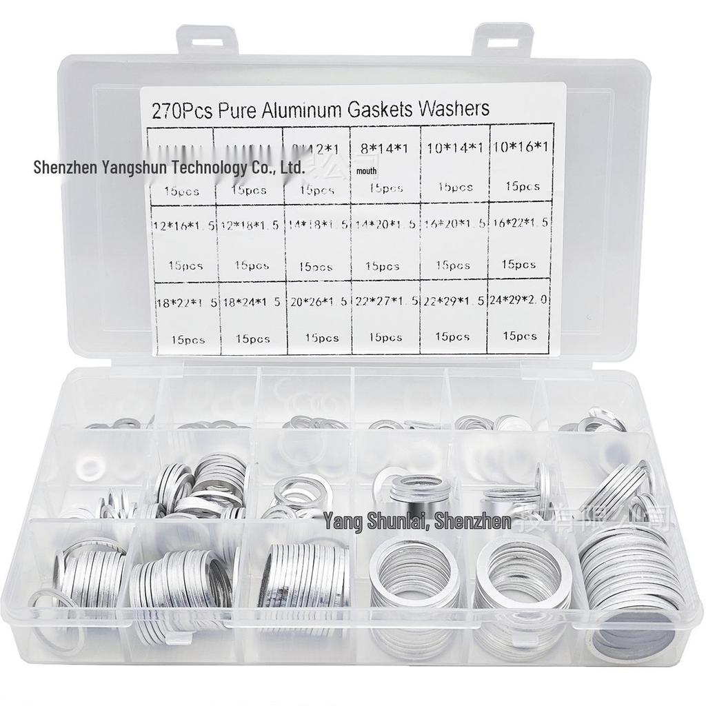 450-Piece Aluminum Gasket & Sealing Ring Set: High-Temp Resistant, Spring Washer, M6-M24.