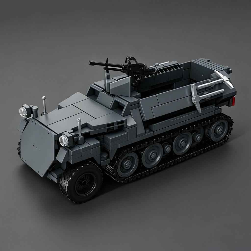 MOC Figurine“Stuka on Foot” (Stuka Zu Fuss) Build-It-Yourself Tank Model: SdKfz 251/1 Half-Track Armored Vehicle Toy