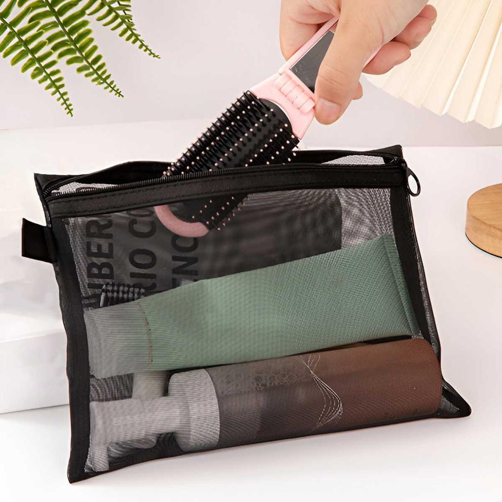Nylon Schwarz Netz Waschbeutel Tragbare Aufbewahrungstasche Lippenstift Make-up Organizer Einfache Reise-Make-up-Tasche