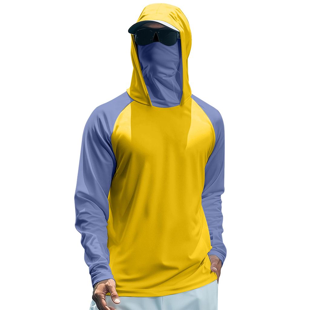 Men's Summer Color Matching Quick-drying Long-sleeved T-shirt Sun Clothing Fishing Fitness Sports Hooded Long-sleeved Top