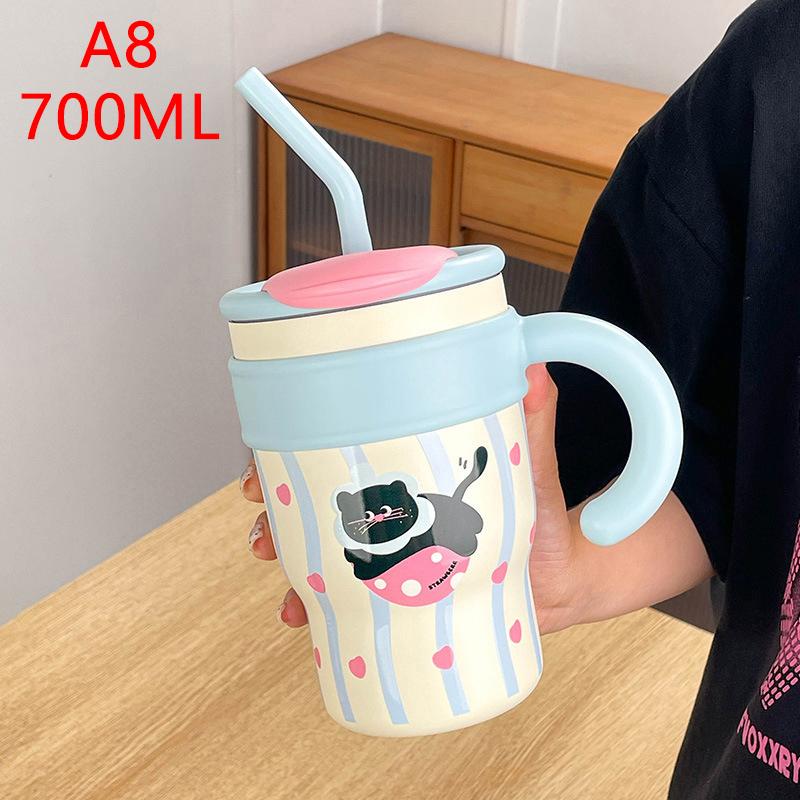 Cartoon Stainless Steel Water Cup Cute 700Ml Insulated Water Bottle Large Capacity Straw Thermos Cup Drinkware
