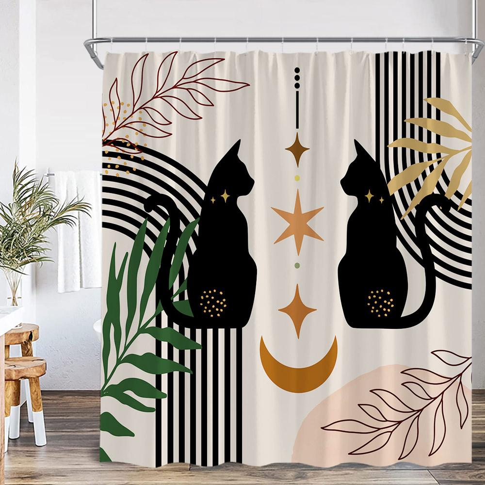 Abstrakta duschdraperier Nordisk mid-century-stil Badrumsdekorationer Modern minimalistisk badkarsgardin Polyester Badrumsdekor