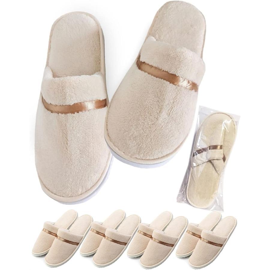 Disposable slippers set, hotel slippers, fluffy, for guests, individually wrapped, salon, large (cream 5 pair set, M-L)