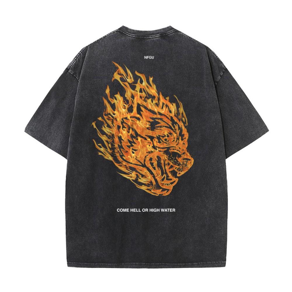 Wolf Graphic T Shirt Men's Womens Vintage Washed Short Sleeve T-shirts Men Men Hip Hop Oversized T-Shirt Streetwear